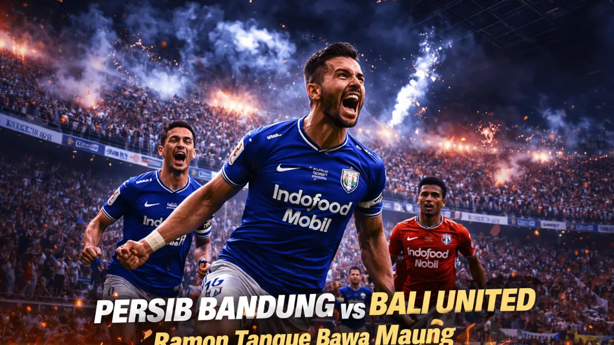 Persib Bandung vs Bali United berlangsung panas. Gol Ramon Tanque bawa Persib kokoh di puncak klasemen Super League.