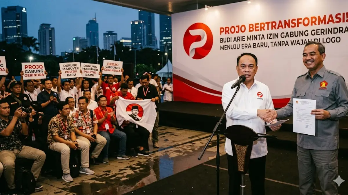 Projo bertransformasi! Budi Arie minta izin gabung Gerindra dan hapus wajah Jokowi dari logo organisasi. Simak alasan manuver politik terbarunya di sini.