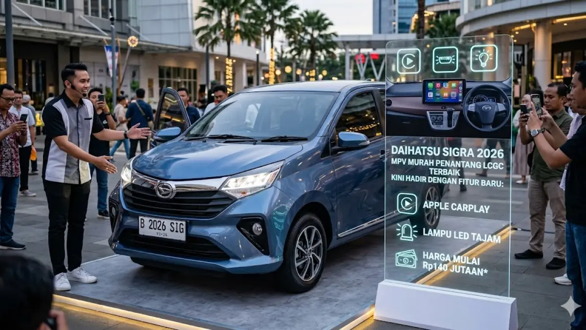 Daihatsu Sigra 2026 resmi hadir sebagai MPV murah penantang LCGC terbaik. Cek fitur baru Apple CarPlay, lampu LED, dan harga mulai Rp140 jutaan!