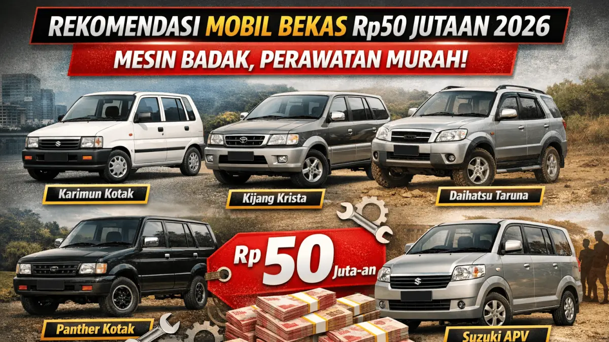 Rekomendasi mobil bekas Rp50 jutaan 2026, irit dan bandel. Ini 5 pilihan terbaik dengan perawatan murah dan spare part melimpah.