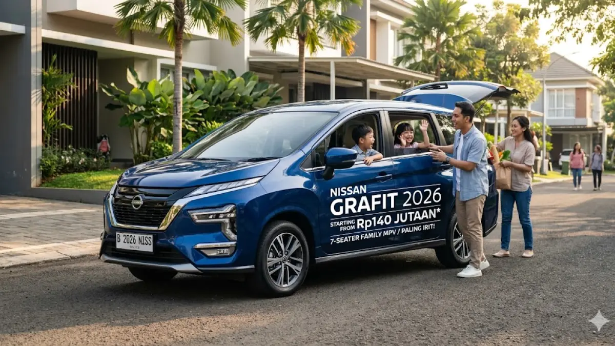 Spesifikasi Nissan Grafit terbaru 2026 hadir dengan harga Rp140 jutaan. Mobil keluarga 7-seater paling irit penantang serius Calya-Sigra!
