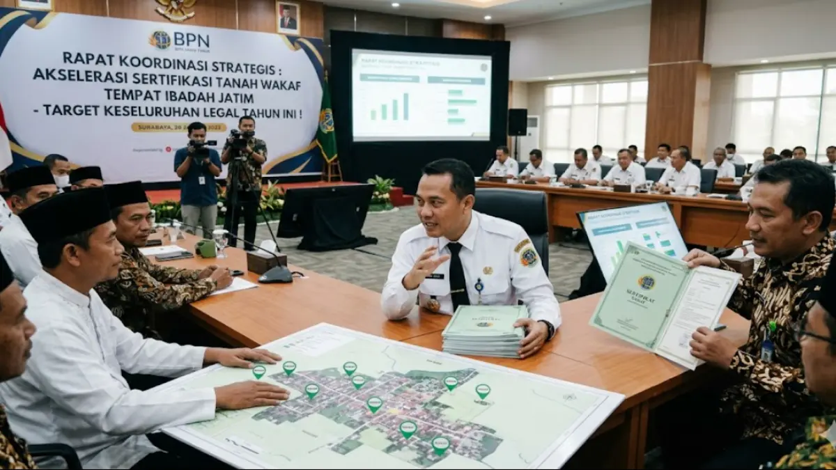 BPN Jatim geber Sertifikasi Tanah Wakaf Jawa Timur! Rakor strategis digelar untuk percepat legalitas tempat ibadah agar bebas sengketa. Baca selengkapnya!