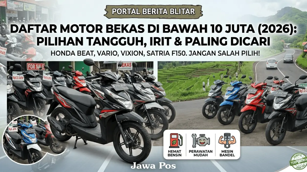 Cari motor murah di Blitar? Cek daftar motor bekas di bawah 10 juta tahun 2026 yang irit dan bandel. Dari Honda Beat hingga Vixion, ini pilihannya!