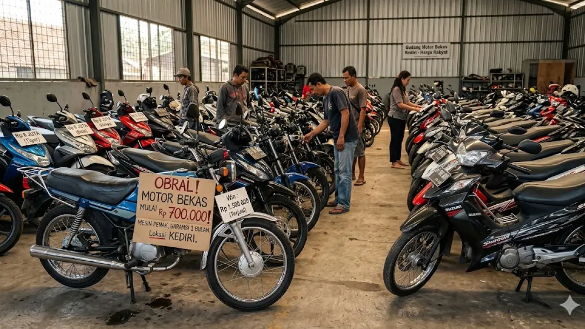 Cek motor bekas di Kediri mulai Rp 700 ribu! Ada Honda Tiger & Scoopy murah, surat lengkap, dan garansi mesin 1 bulan. Buruan sebelum ludes!