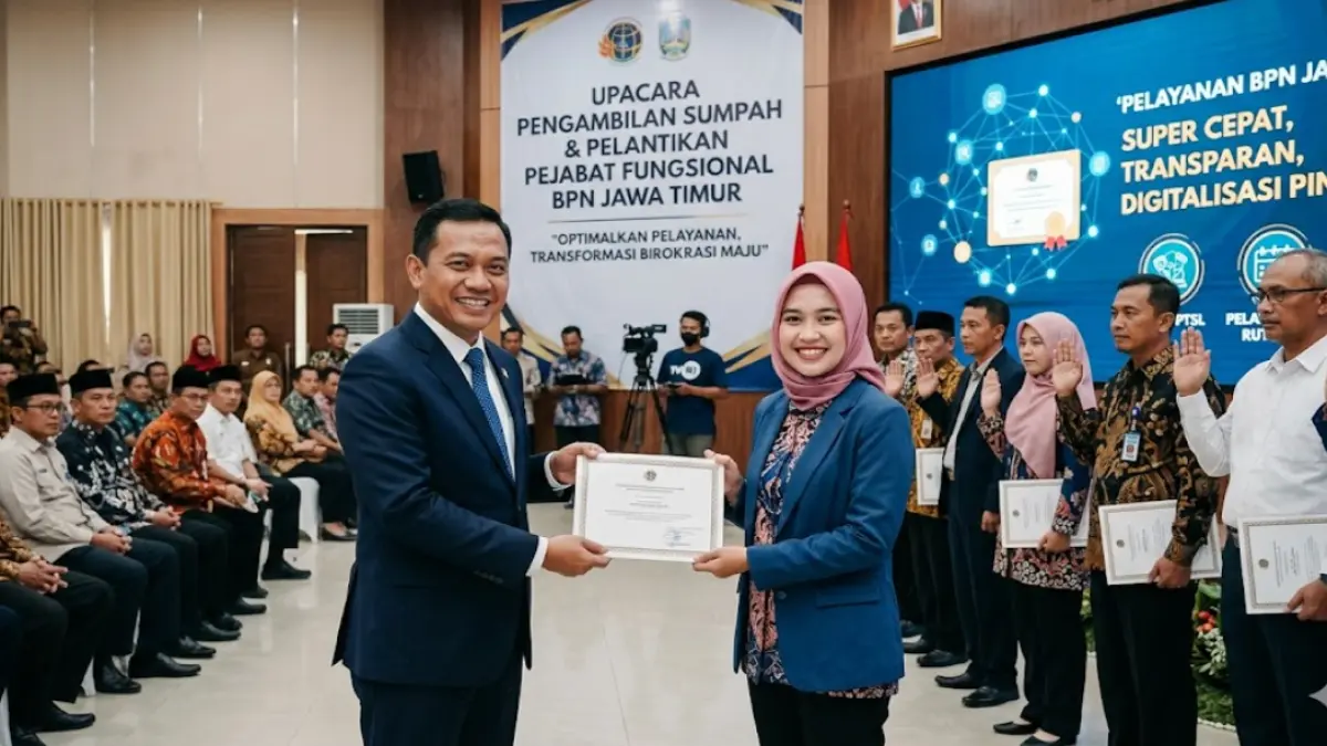 Kakanwil lantik pejabat fungsional baru! Pelayanan BPN Jawa Timur makin cepat, transparan, dan profesional. Simak strategi transformasi birokrasi di sini!