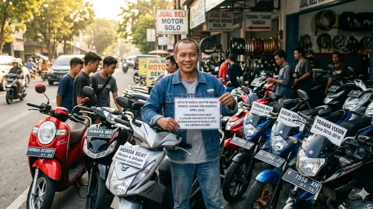 Update harga motor bekas bandel harga terjangkau April 2026. Temukan Honda Beat 4 jutaan dan motor sport murah meriah di bursa Solo. Cek unitnya di sini!