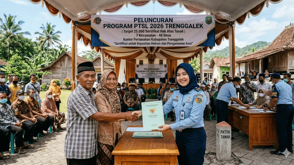 Kantor Pertanahan targetkan 25 ribu sertifikat di Program PTSL 2026 Trenggalek. Yuk simak syarat, cara daftar, dan cara amankan aset tanahmu! (Gemini AI)