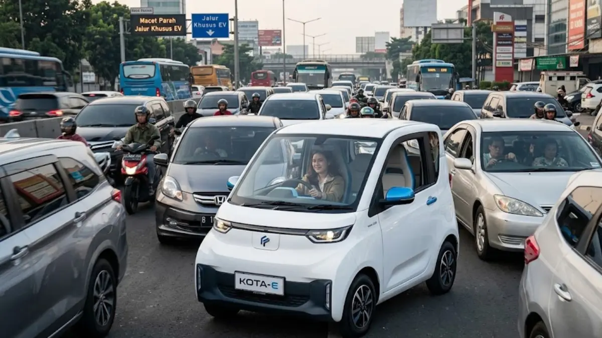 Mobil kecil murah nyaman di kemacetan, irit BBM, lincah di jalan padat, cocok untuk aktivitas harian perkotaan. (GEMINI AI)