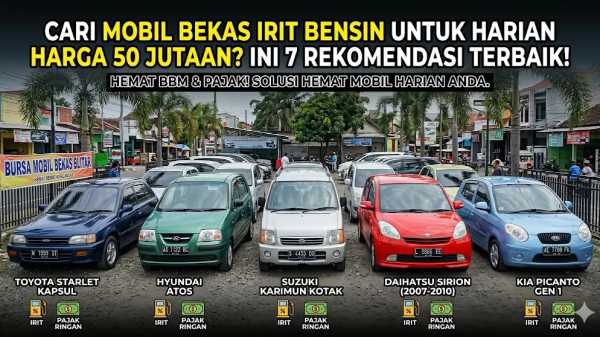 Rekomendasi mobil bekas 50 jutaan paling irit bensin untuk kerja harian. Pajak murah, mesin bandel, dan onderdil melimpah. Solusi hemat harian! (gemini ai)