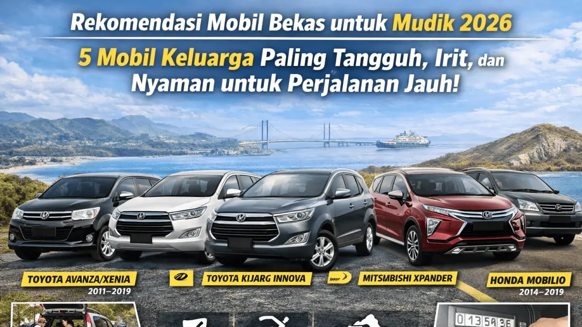 Rekomendasi mobil bekas untuk mudik 2026, pilihan mobil keluarga tangguh, irit, dan nyaman untuk perjalanan jauh.