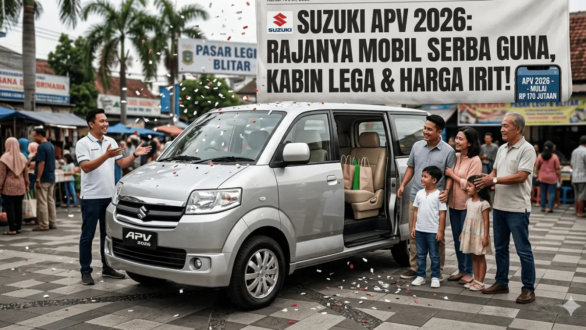 Suzuki APV 2026 hadir dengan kabin super luas dan mesin tangguh. Harga mulai Rp170 jutaan, solusi mobil keluarga dan bisnis paling irit & bandel.