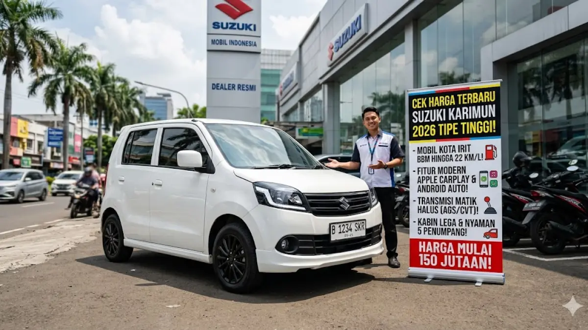 Bocoran Harga Suzuki Karimun 2026 tipe tinggi Indonesia. Intip fitur LED, layar sentuh, dan mesin irit 22 km/l. Pilihan paling rasional untuk harian! (gemini ai)