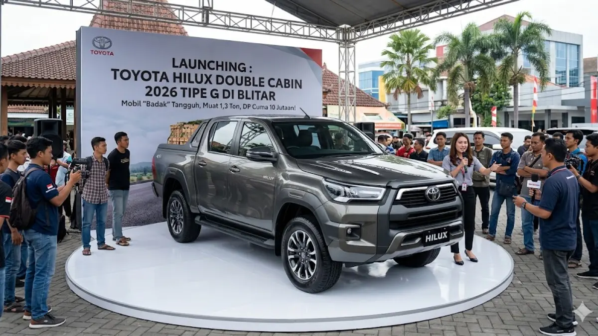 Cek spek Toyota Hilux Double Cabin 2026! Muat 1,3 ton, mesin diesel 4x4, DP cuma 10 jutaan. Solusi mobil tangguh & irit untuk warga Blitar. (Gemini AI)