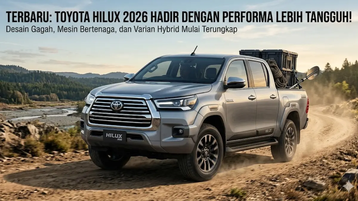 Simak bocoran spesifikasi Toyota Hilux 2026! Tampil lebih gagah dengan mesin hybrid dan fitur canggih, pickup ini siap melibas segala medan. (Gemini AI)