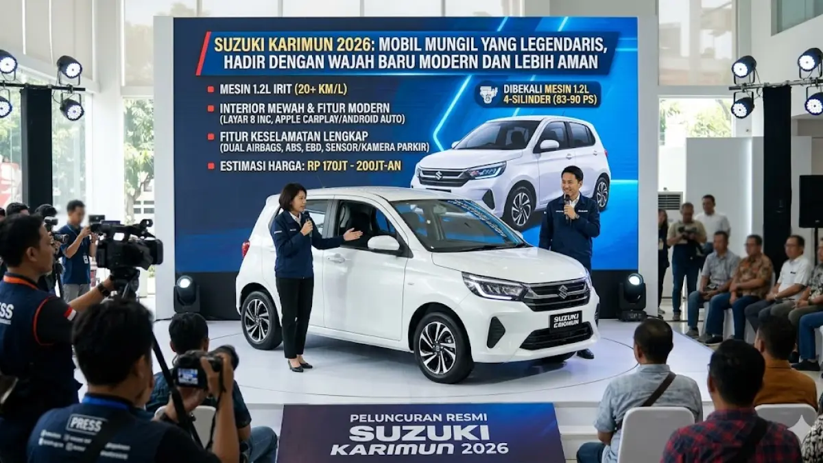 Suzuki Karimun 2026 hadir dengan mesin mild hybrid super irit 28 km/l! Desain modern, fitur ADAS, & harga mulai Rp140 juta. Cek spek lengkapnya! (Gemini AI)
