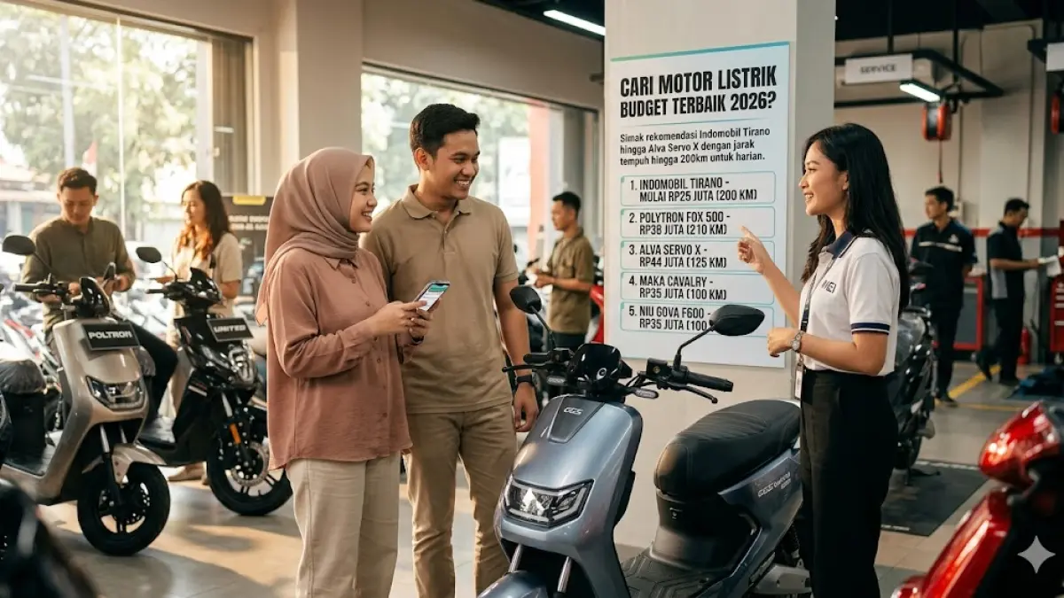 Cari motor listrik budget terbaik 2026? Simak rekomendasi Indomobil Tirano hingga Alva Servo X dengan jarak tempuh hingga 200km untuk harian. (gemini ai)