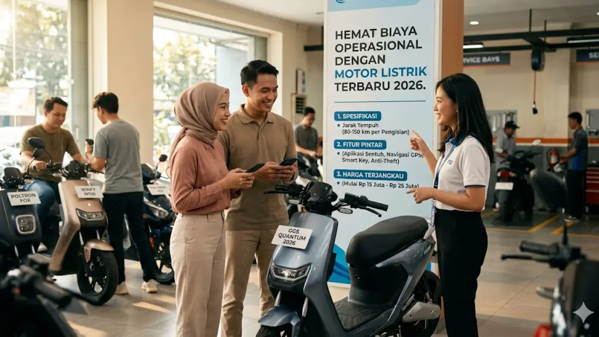 Hemat biaya operasional dengan motor listrik terbaru 2026. Simak spesifikasi jarak tempuh, fitur pintar, dan harga paling terjangkau di sini. (gemini ai)