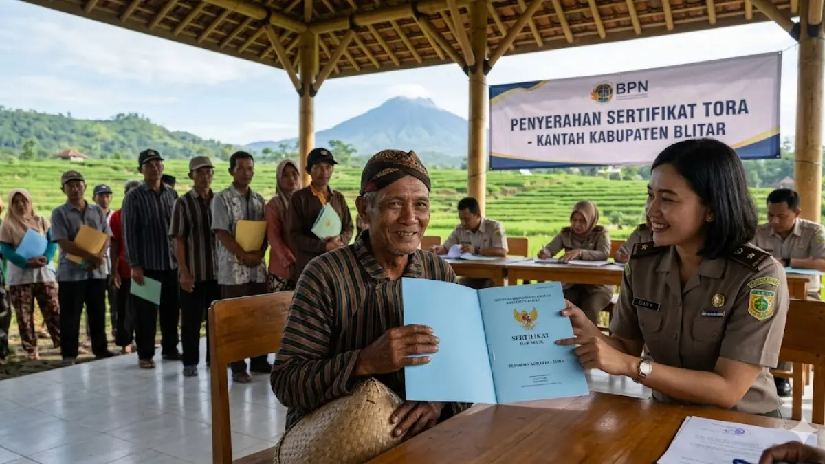 Kenali aturan Reforma Agraria lewat Kantah Kabupaten Blitar. Simak cara dapat sertifikat gratis Tora dan akses modal demi kesejahteraan rakyat! (Gemini AI)