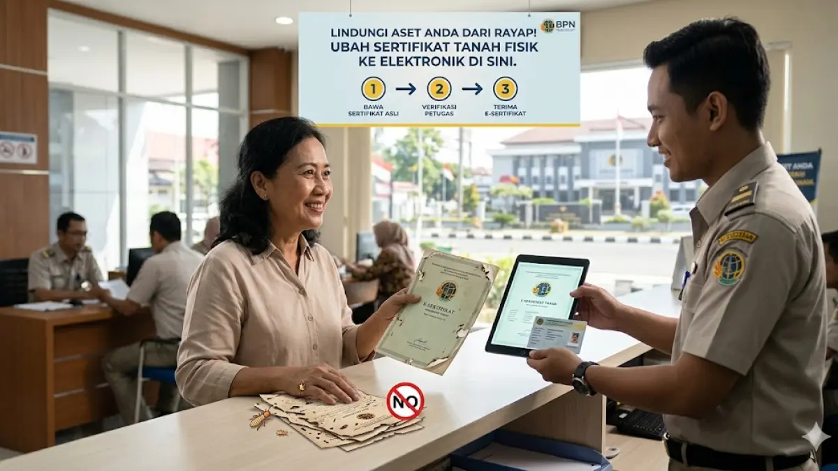 Lindungi aset Anda dari rayap! Simak cara mudah mengubah sertifikat tanah fisik ke elektronik di Kantor Pertanahan terdekat sekarang juga. (gemini ai)