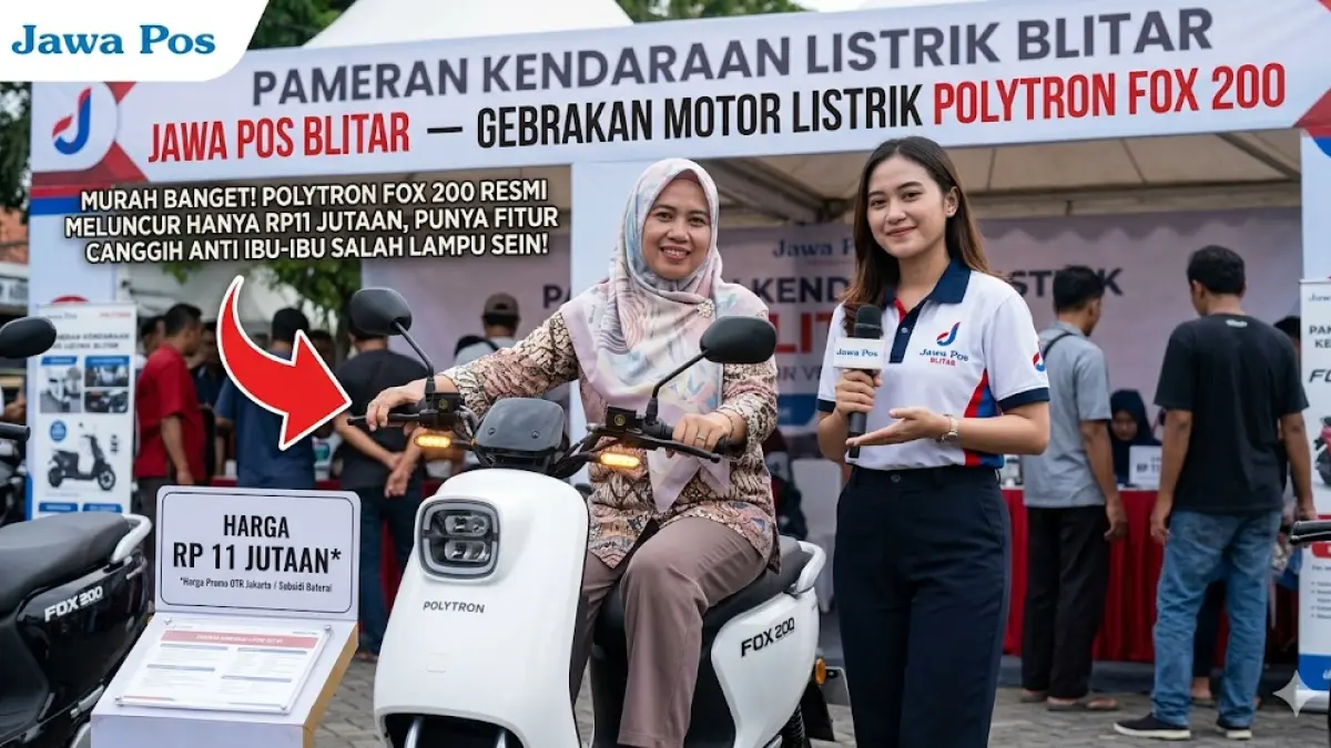 Motor listrik Polytron Fox 200 resmi rilis! Harga Rp11 jutaan, ada fitur anti salah lampu sein. Cocok buat emak-emak lincah di Blitar. Cek speknya!