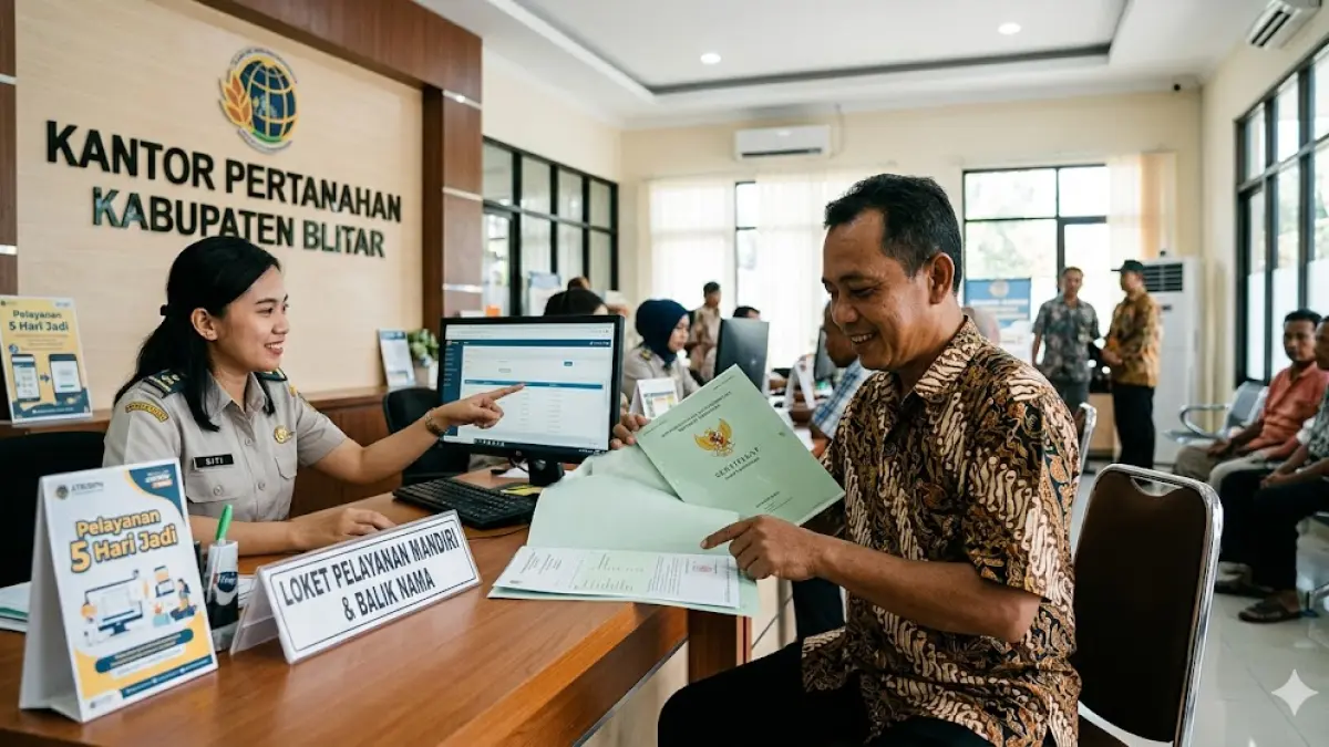 Pelajari cara balik nama sertifikat tanah mandiri tanpa notaris di Blitar. Lebih hemat biaya, proses transparan, dan hanya butuh 5 hari kerja! (Gemini AI)