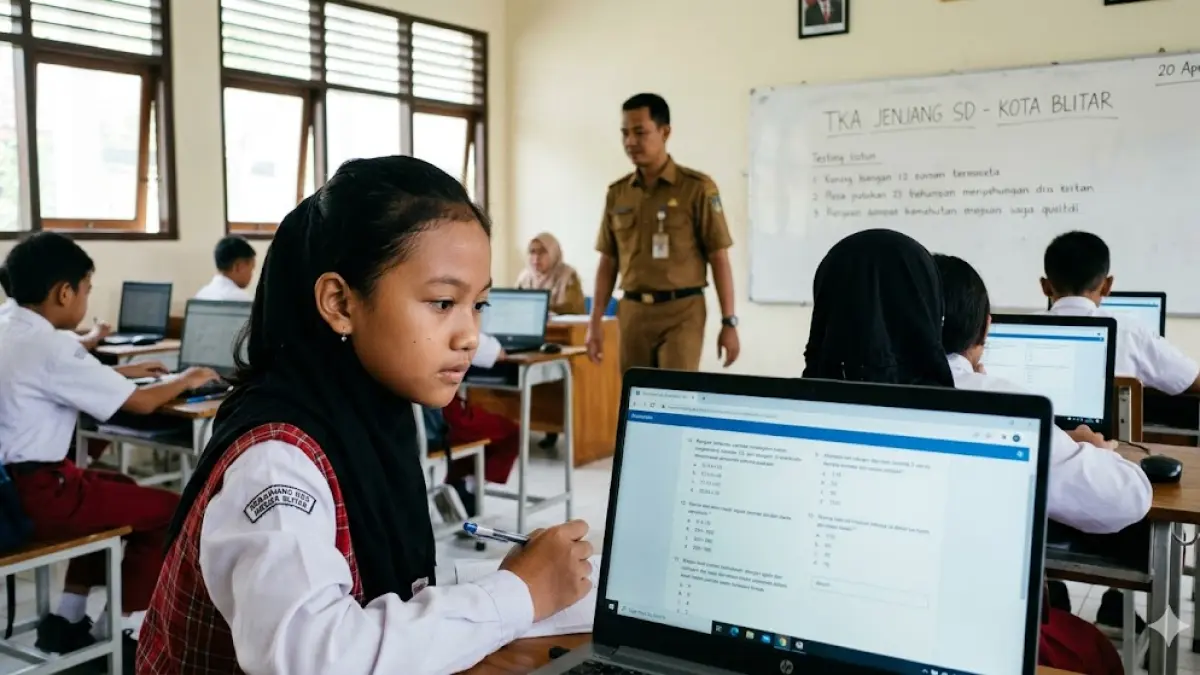 Pelaksanaan Tes Kemampuan Akademik (TKA) jenjang SD di Kota Blitar berjalan lancar. (Gemini AI)