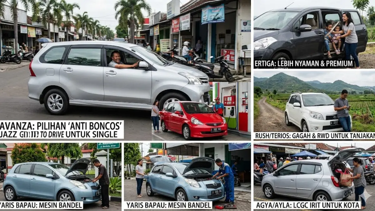 Cari mobil bekas murah di bawah 100 juta? Ini daftar mobil bandel, irit, dan minim penyakit mulai dari Avanza, Ertiga hingga Yaris Bapau. (Gemini AI)