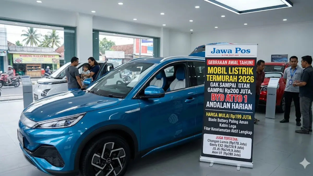 Cek daftar mobil listrik termurah 2026! Mulai Rp178 jutaan, ada BYD, Changan, hingga Aion UT dengan jarak tempuh 500 KM. Pilih favoritmu sekarang! (Gemini AI)