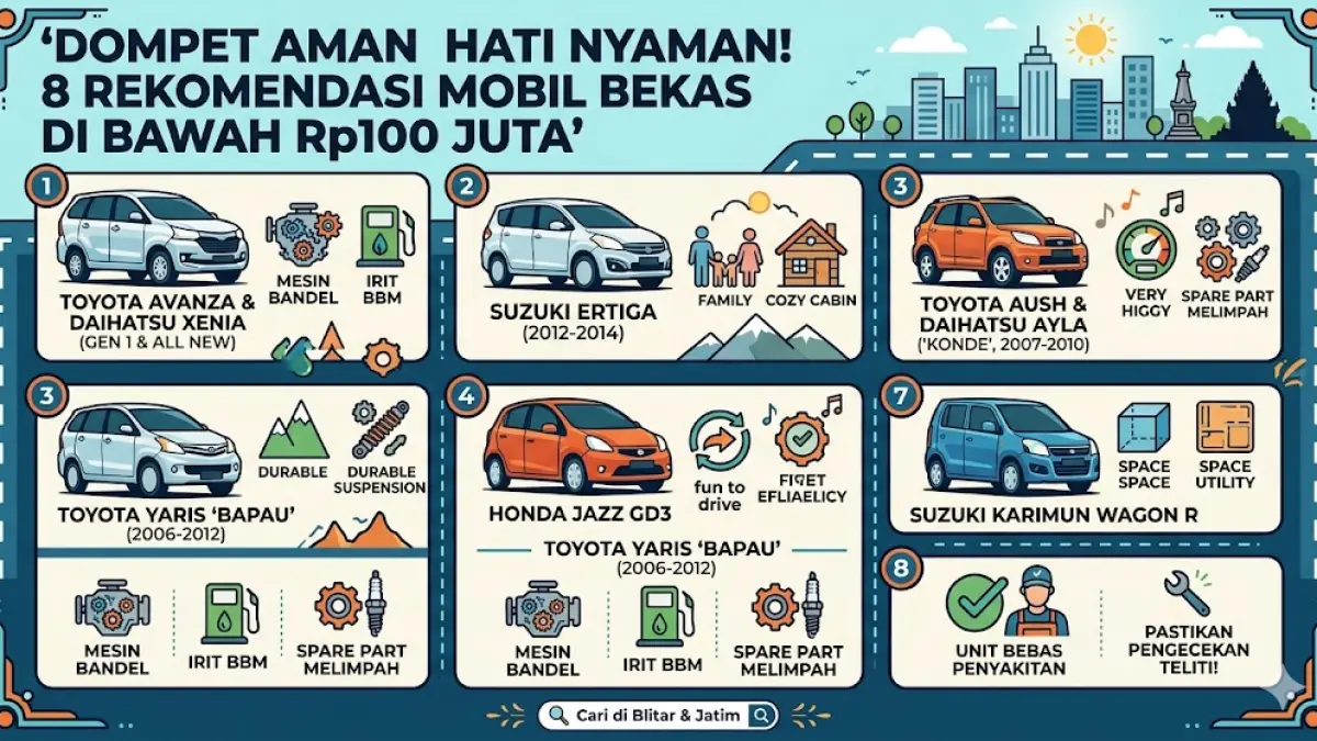 Cek rekomendasi mobil bekas di bawah Rp100 juta terbaru 2026! Dari Avanza hingga Jazz, ini daftar mobil irit, bandel, dan anti boncos. Klik selengkapnya! (Geminni AI)