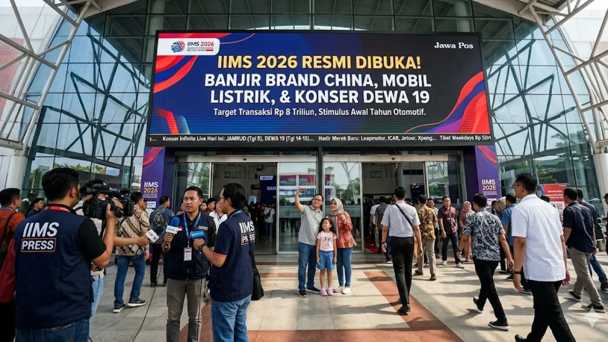 IIMS 2026 siap digelar! Cek bocoran mobil listrik terbaru, daftar konser Dewa 19 & Jamrud, hingga harga tiket masuk termurah di JIExpo Kemayoran. (Gemini AI)