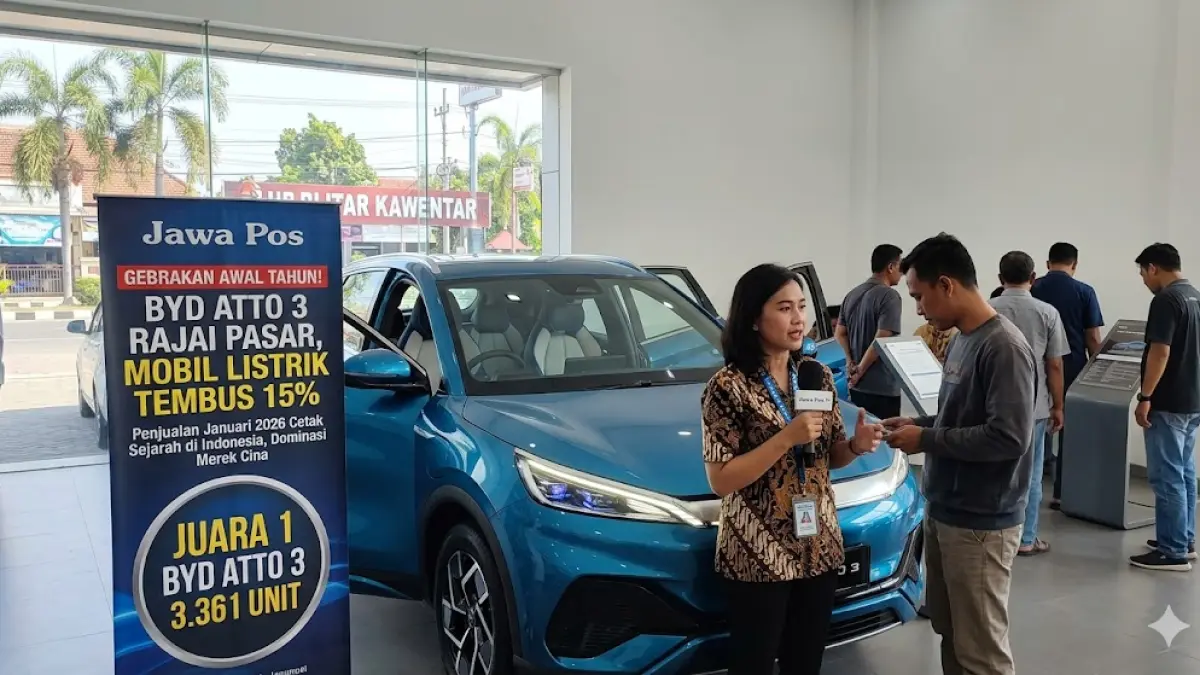 Penjualan mobil listrik Januari 2026 tembus 10.061 unit! BYD Atto 3 pimpin pasar, dominasi merek Cina makin kuat. Cek update otomotif di sini. (Gemini AI)