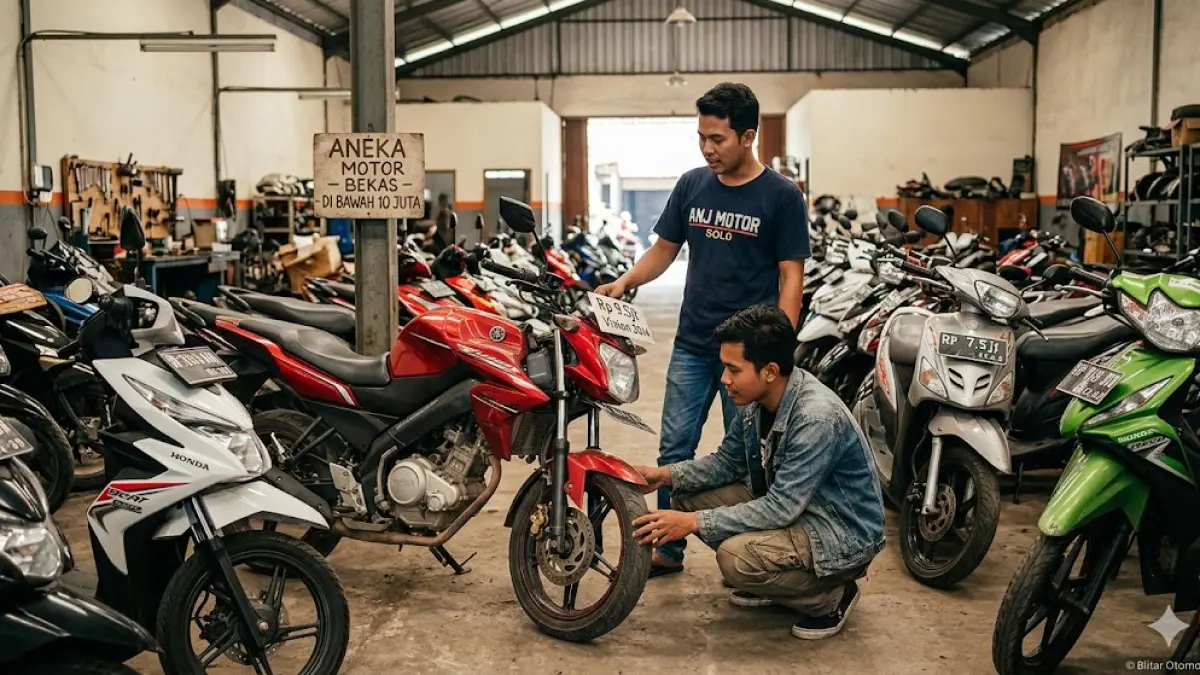 Cari motor bekas murah di bawah 10 juta? Cek daftar harga Honda Beat, Yamaha Vixion, hingga Mio J yang pas untuk kantong Anda. Buruan cek! (Gemini AI)