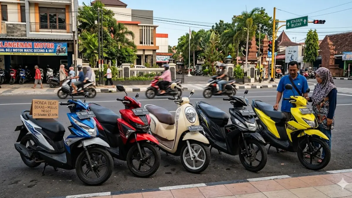 Cari motor bekas murah? Ini 5 rekomendasi motor matic second di bawah 10 juta yang irit dan bandel. Ada Honda Beat hingga Suzuki Nex II! (Gemini AI)