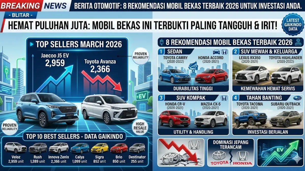 Cari rekomendasi mobil bekas terbaik 2026? Temukan 8 pilihan mobil tangguh yang irit biaya perawatan dan memiliki nilai jual kembali yang tinggi.