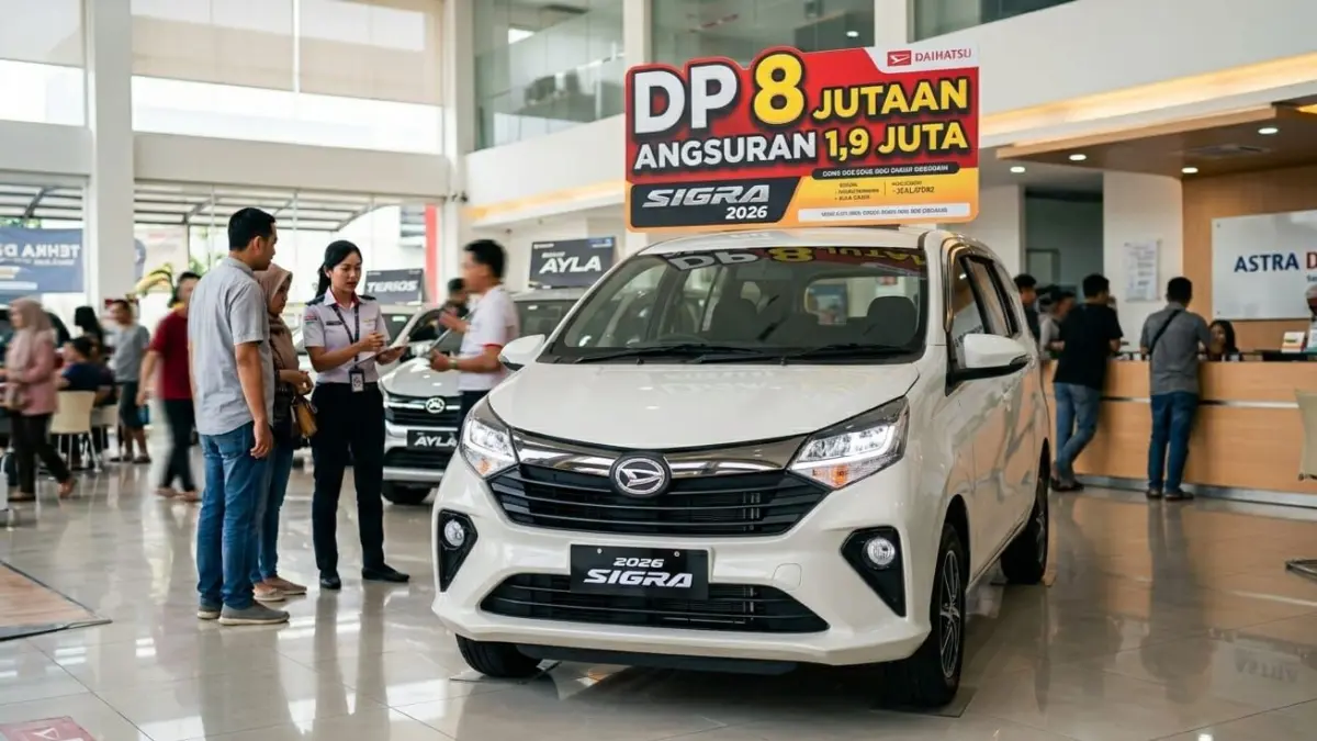 DP Daihatsu Sigra cuma Rp8 jutaan! Angsuran mulai Rp1,9 juta, solusi mobil murah dengan kredit mudah untuk semua kalangan.
