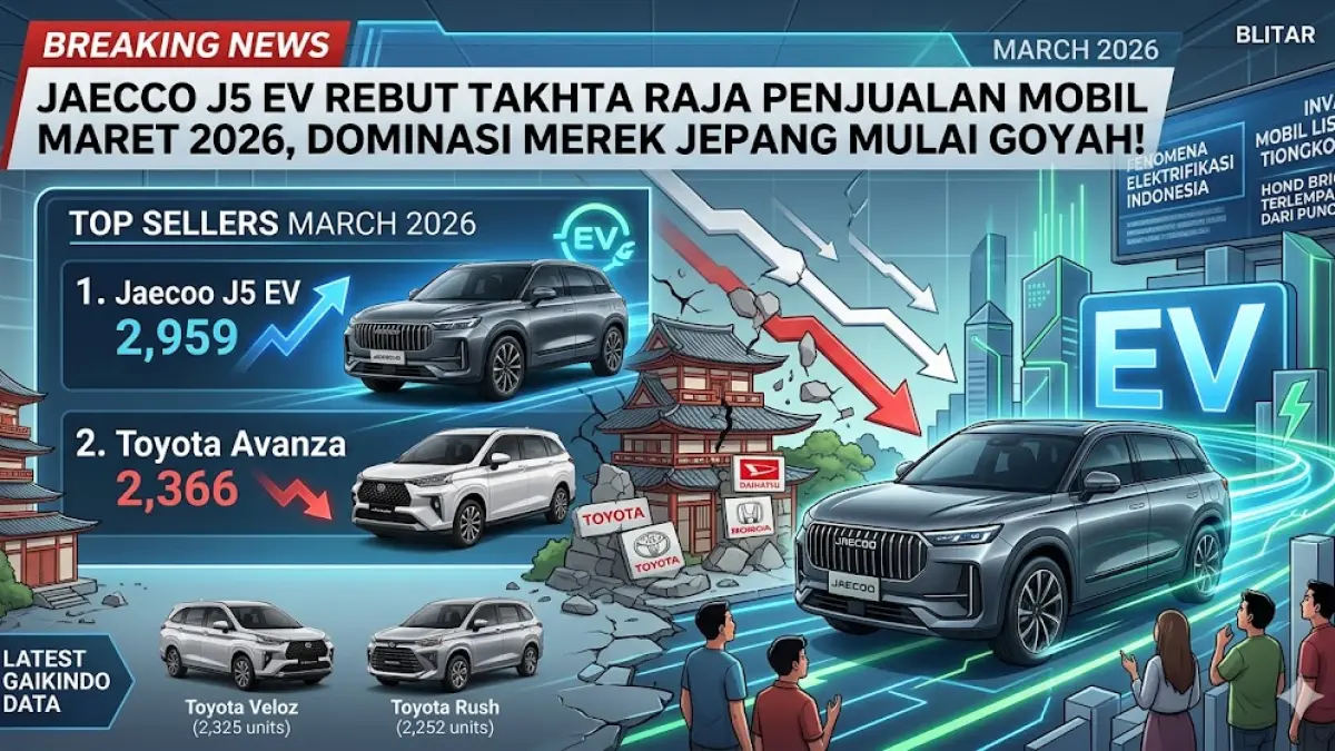 Jaecoo J5 EV jadi mobil terlaris Maret 2026, tumbangkan dominasi Avanza. Pasar otomotif Indonesia kini didominasi teknologi mobil listrik yang agresif