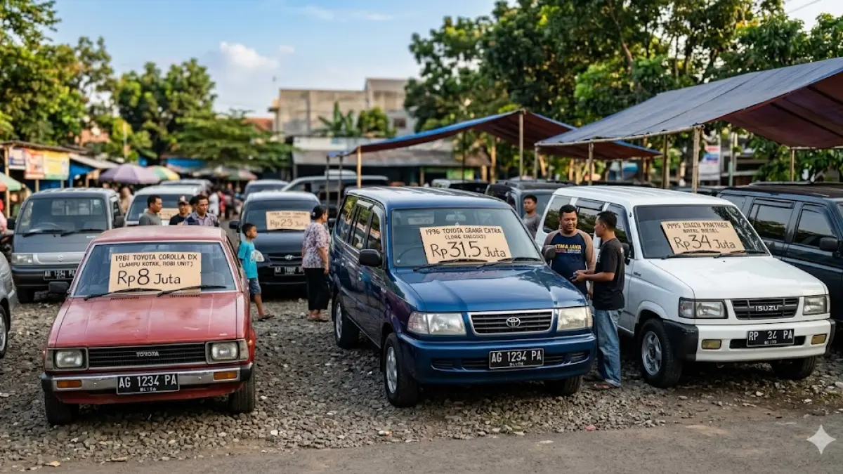 Cari mobil murah? Cek rekomendasi mobil bekas harian 2026 di bawah Rp50 juta. Dari Kijang Grand, Isuzu Panther, hingga Corolla DX harga Rp8 juta! (gemini ai)