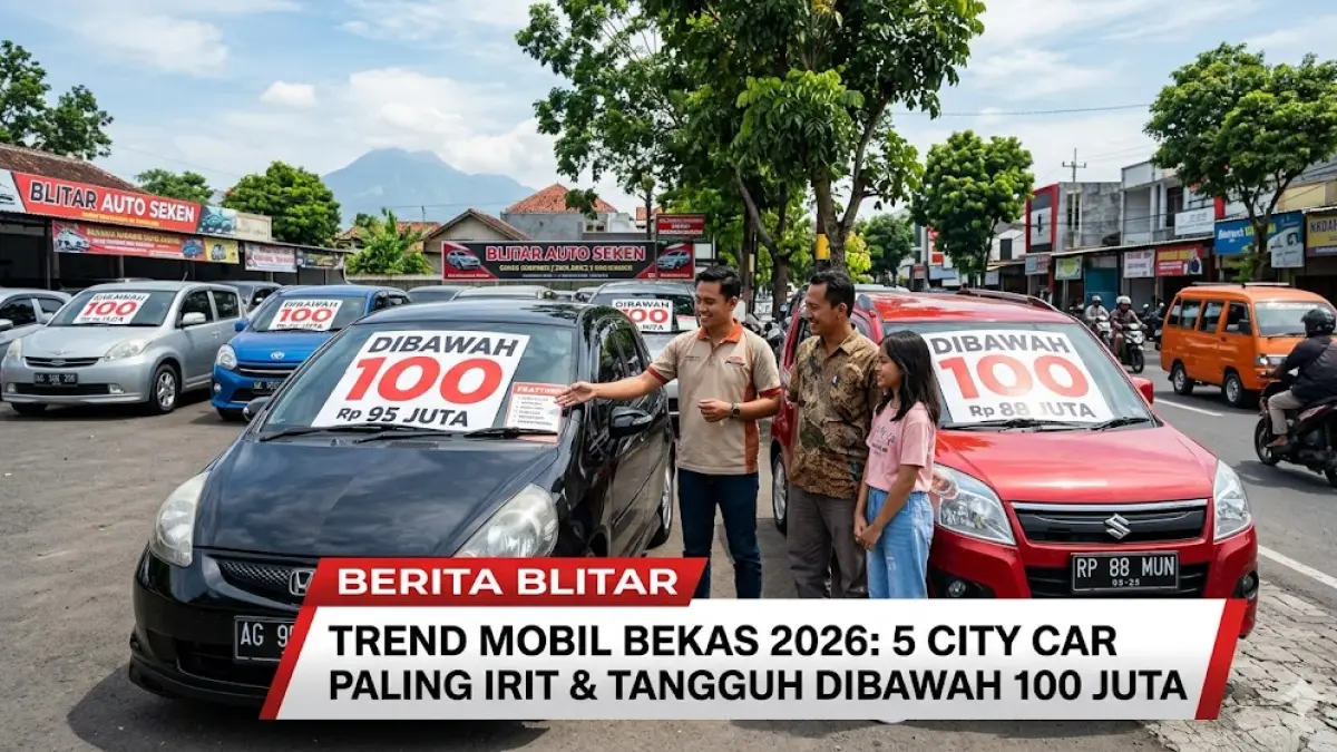 Cek rekomendasi mobil bekas di bawah 100 juta di Blitar! City car irit BBM, mesin bandel, dan lincah untuk harian. Pilihan cerdas tahun 2026! (Gemini AI)