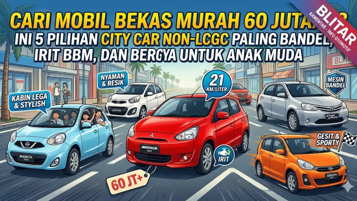 Cek rekomendasi mobil bekas murah 60 jutaan terbaik! Irit BBM, mesin bandel, dan desain stylish. Cocok untuk harian atau mahasiswa. Simak yuk! (Gemini AI)