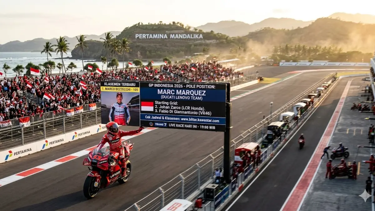Cek jadwal MotoGP 2026 seri Spanyol hari ini! Marc Marquez pole position, pantau jam tayang live Trans 7 dan update klasemen terbaru Marco Bezzecchi di sini. (gemini ai)
