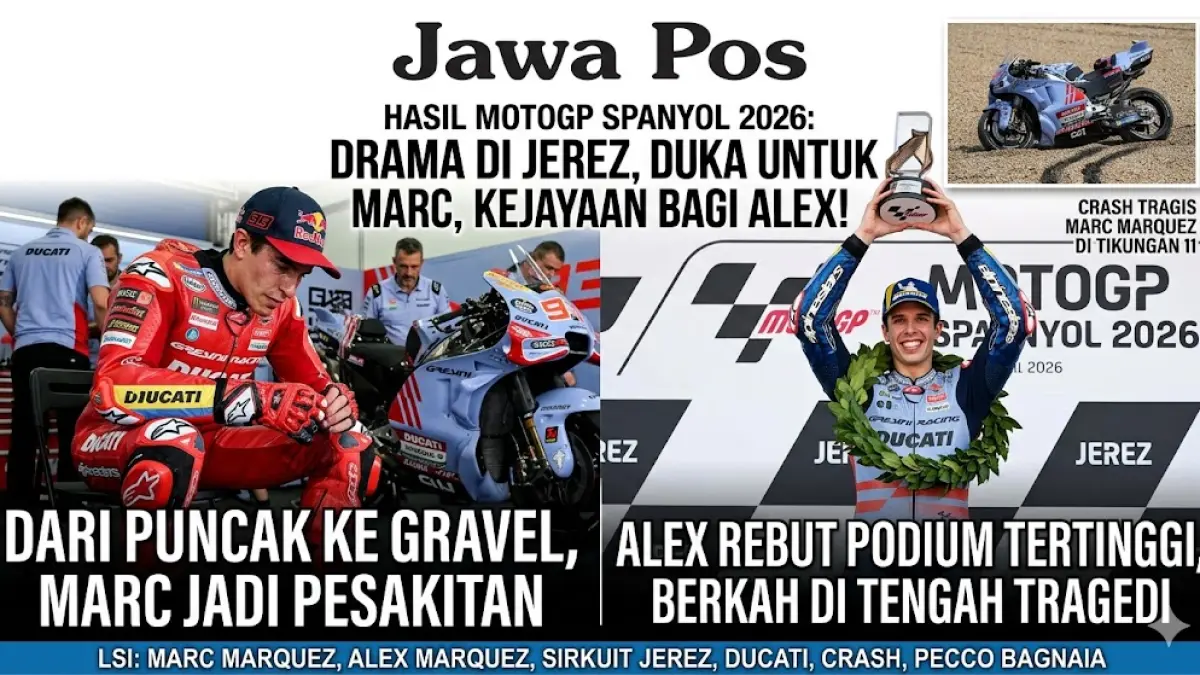 Hasil MotoGP Spanyol 2026: Alex Marquez juara, Marc Marquez hancur di Jerez usai crash tragis. Simak drama si Alien yang jadi pesakitan! (Gemini AI)