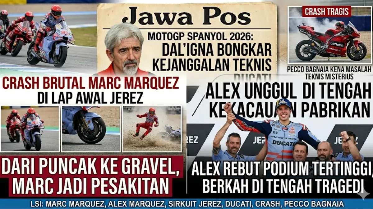 Hasil MotoGP Spanyol 2026: Marc Marquez & Bagnaia tumbang di Jerez! Gigi Dall’Igna selidiki kejanggalan teknis Ducati yang bikin geger paddock. (Gemini AI)