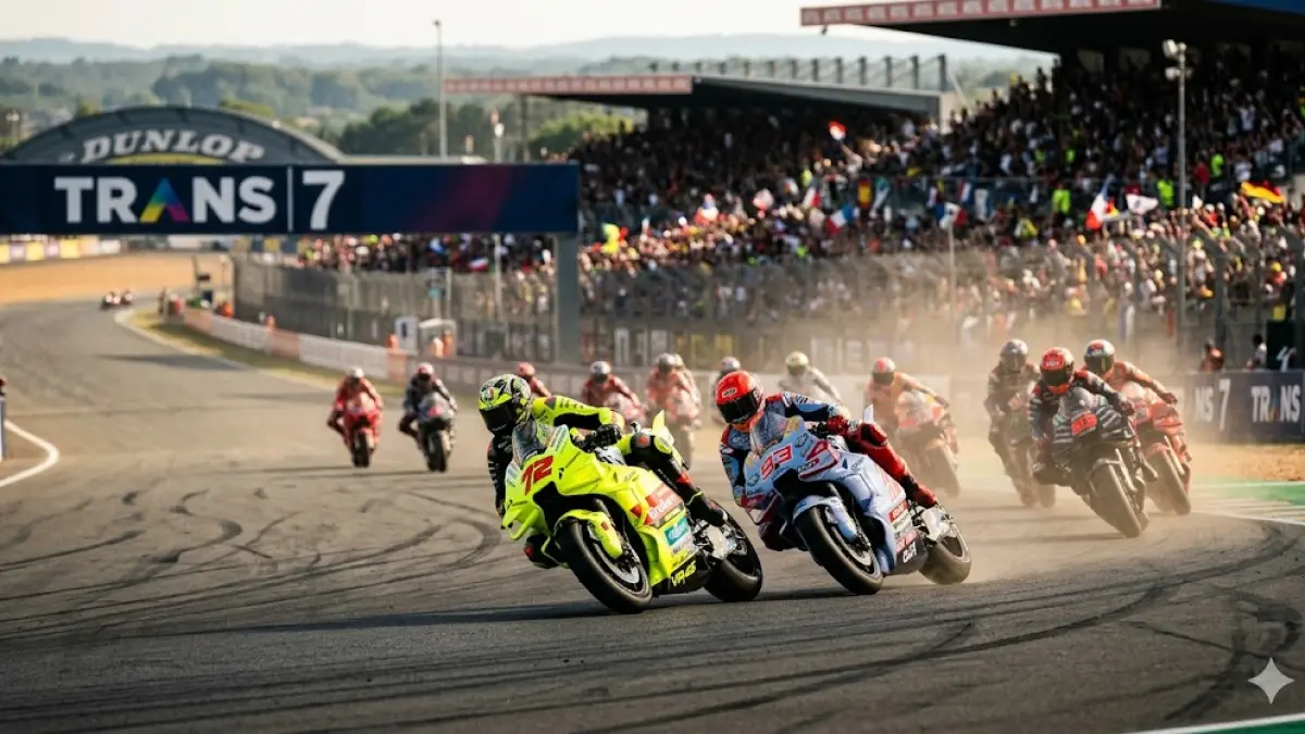 Simak jadwal MotoGP 2026 seri Prancis lengkap dengan jam tayang Live Trans 7. Cek posisi klasemen terbaru Marco Bezzecchi dan Marc Marquez di sini! (gemini ai)