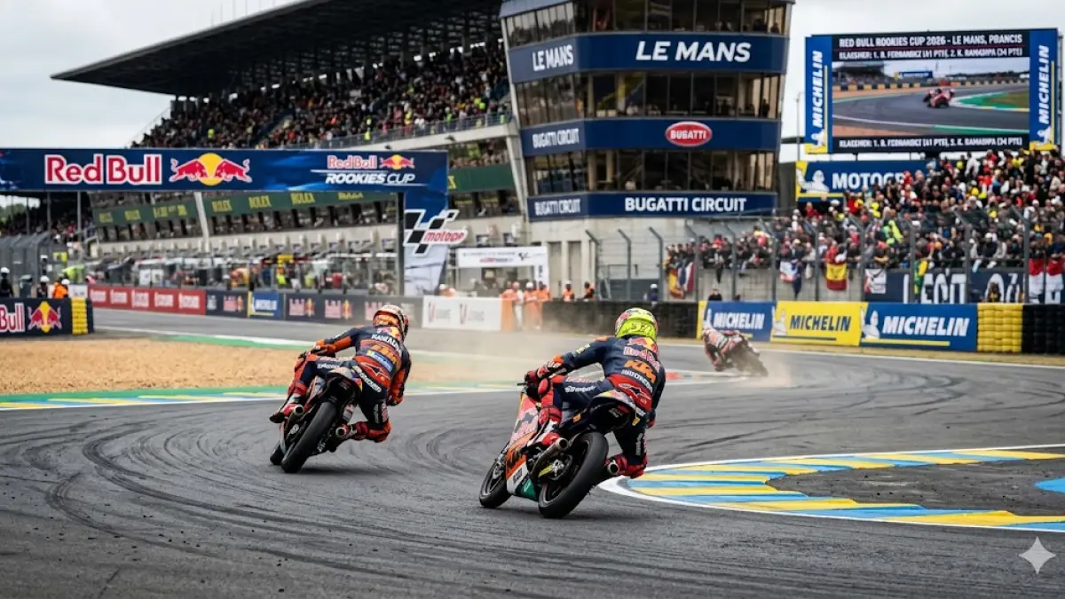 Simak jadwal Red Bull Rookies Cup 2026 Prancis! Dukung Kiandra Ramadipa di Le Mans. Cek jam tayang live dan update klasemen terbaru di sini! (Gemini AI)
