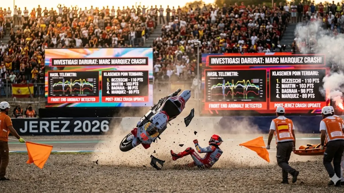  Update Marc Marquez terbaru: Investigasi darurat Ducati temukan anomali teknis pasca crash brutal di Jerez 2026. Simak hasil telemetri dan klasemen di sini! (gemini ai)
