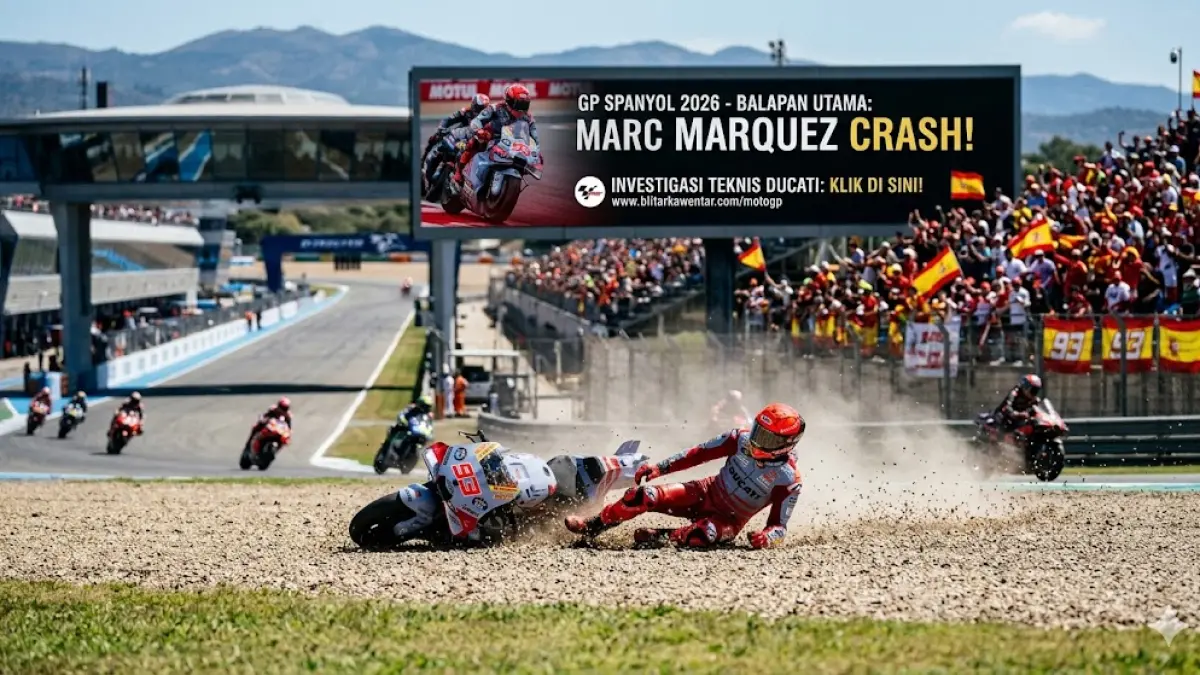 Update Marc Marquez terbaru: Menang dramatis di Sprint Race tapi crash misterius di balapan utama Jerez 2026. Cek hasil investigasi teknis Ducati di sini! (gemini ai)