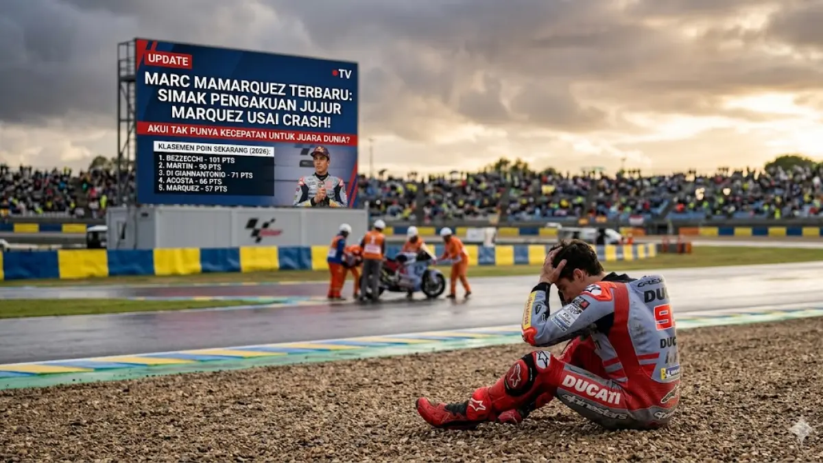 Update Marc Marquez terbaru: Simak pengakuan jujur Marquez usai crash di MotoGP Spanyol 2026. Akui tak punya kecepatan untuk juara dunia? Cek klasemennya! (gemini ai)