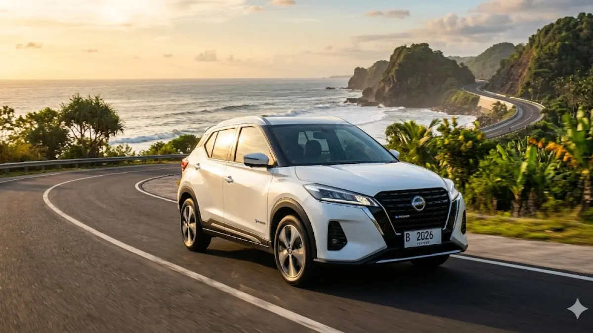 Cek Nissan Kicks e-Power 2026 review lengkap! SUV listrik tanpa charge paling irit. Simak 5 poin plus-minusnya sebelum Anda memutuskan membeli. (gemini ai)