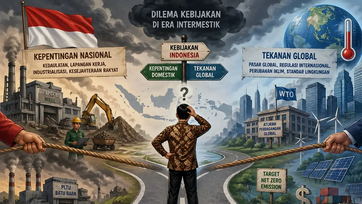 Indonesia berada di persimpangan kepentingan domestik dan global. Kebijakan hilirisasi, energi, hingga pangan kini tak lepas dari tekanan intermestik.