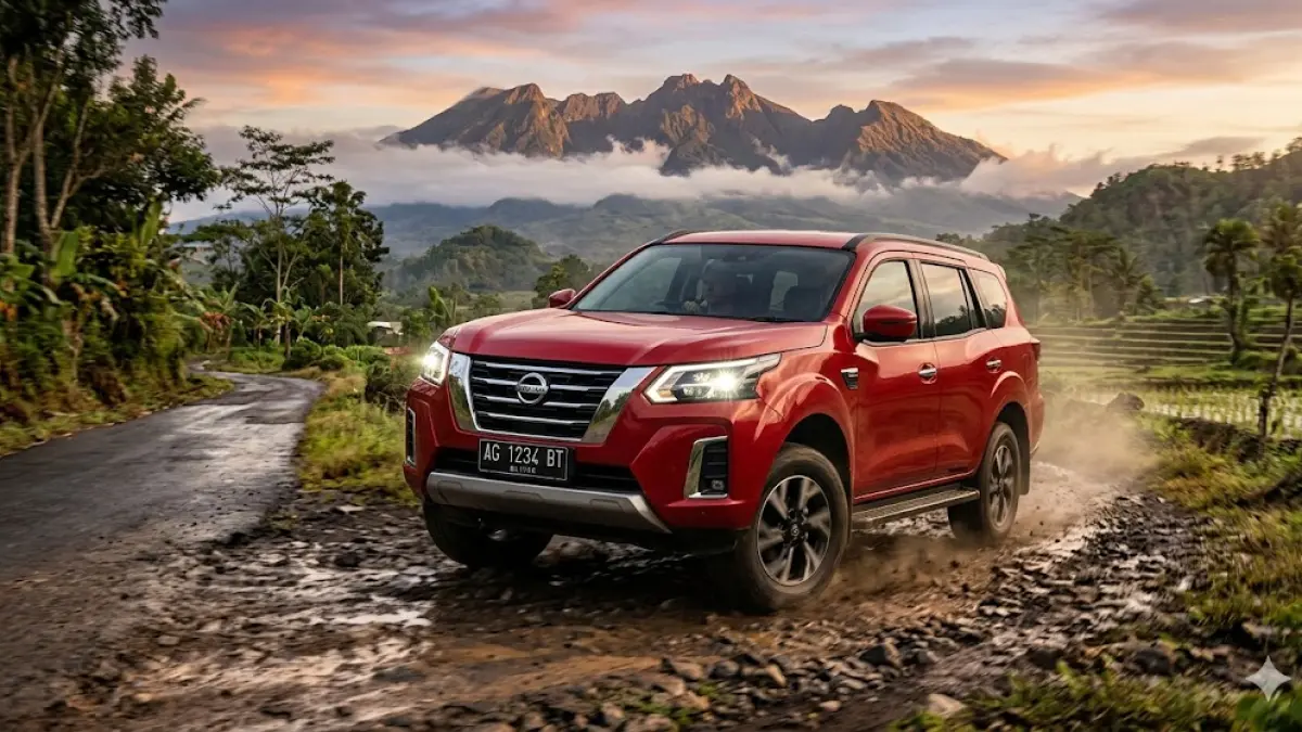 Nissan Terra 2026 siap tantang Pajero & Fortuner! SUV 4x4 tangguh dengan torsi 450 Nm, audio Bose, dan fitur offroad mumpuni. Cek speknya di sini! (Gemini AI)